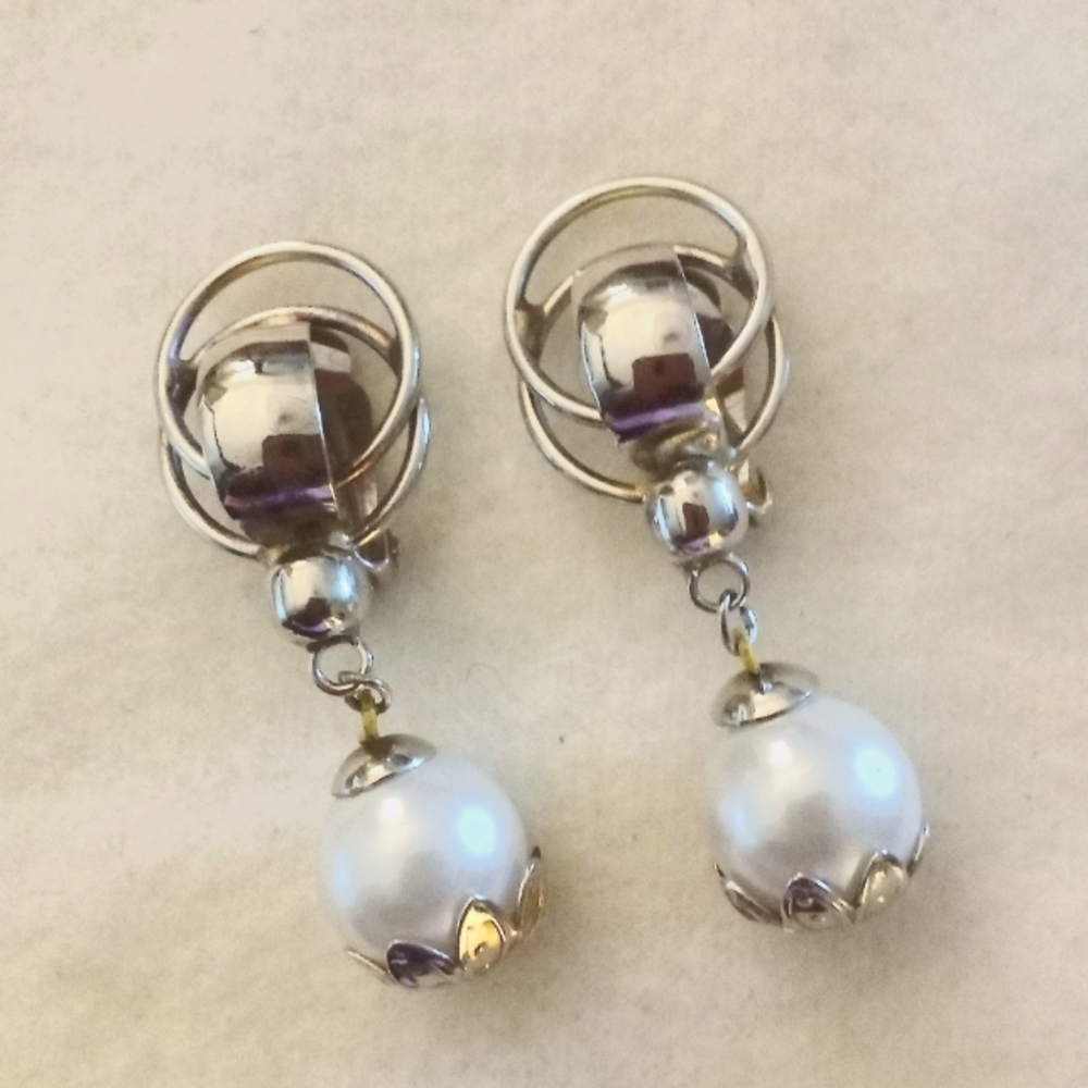 Pair of Silver & Pearl Clip On Earrings